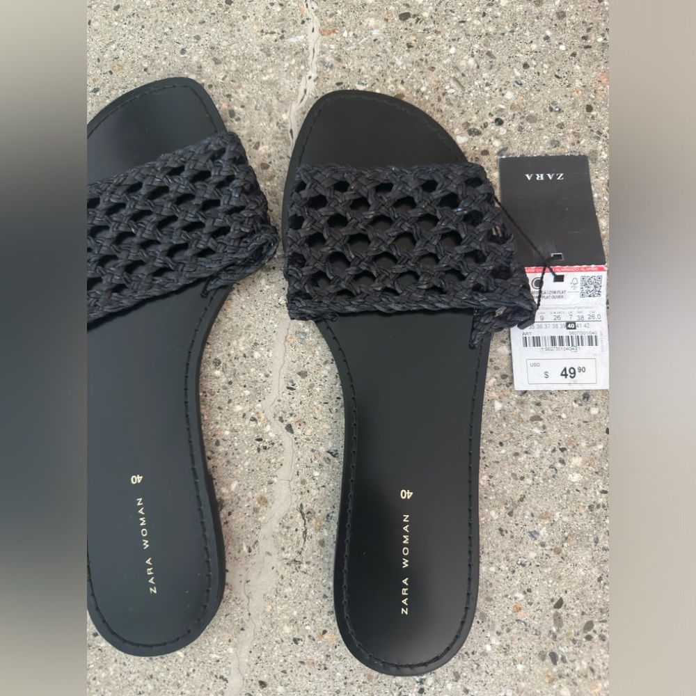 Zara black flat slides